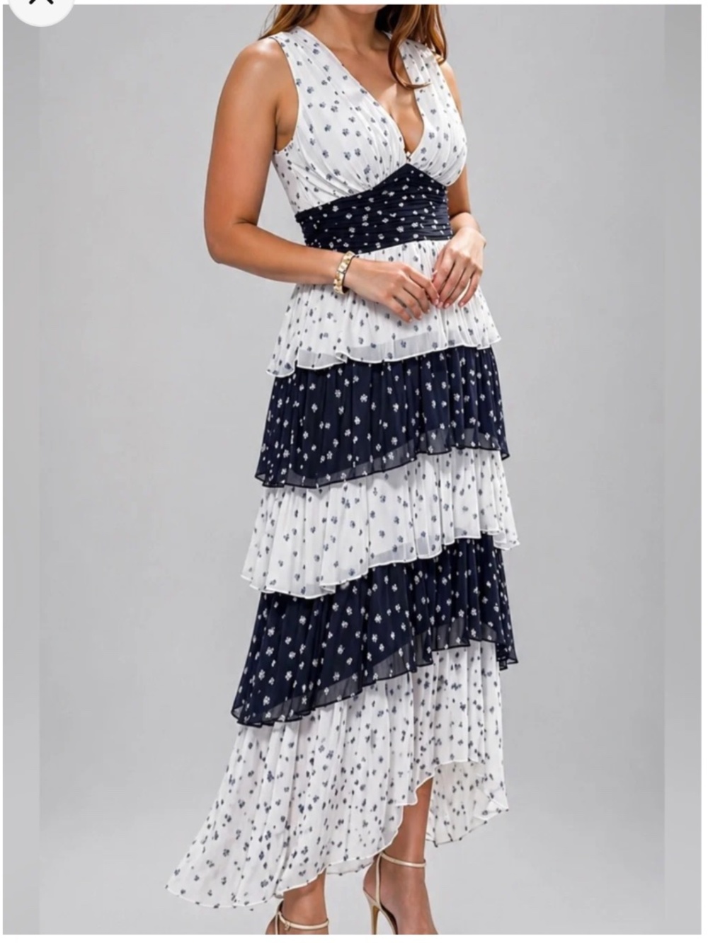 1.state Womens Colorblocked Tiered Maxi Dress New Ivory Dark Indigo Size 10 NWT